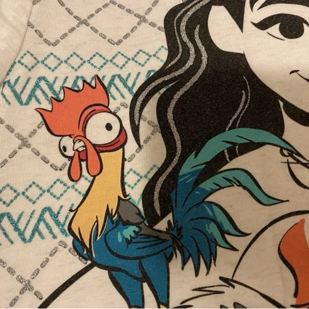 Disney Moana Girl's Size 6 Off White Top Blue Kids Leggings Excellent Condition